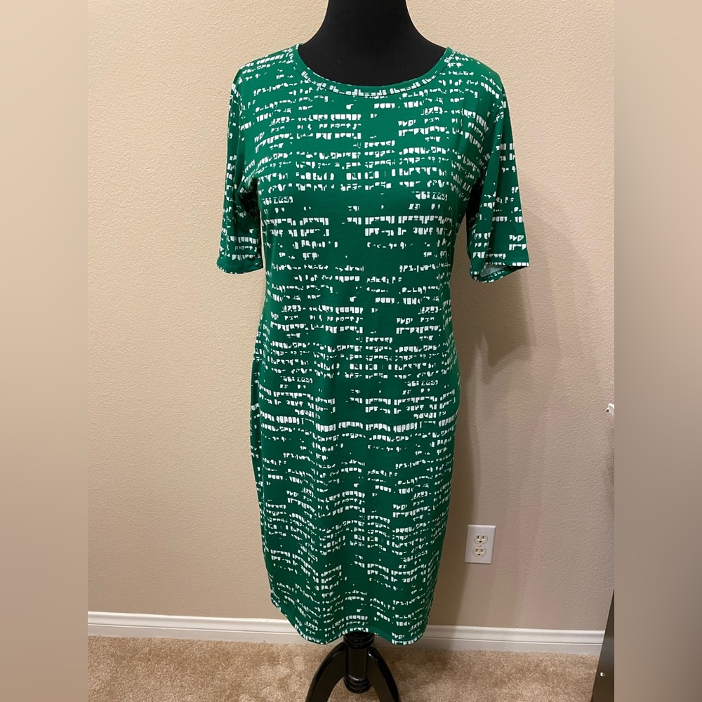 LuLaRoe Julia Dress Green White Abstract Size XL